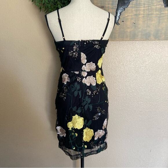 NWOT Lulus Rue Black Floral Embroidered Sequin Bodycon Mini Dress - Picture 4 of 10